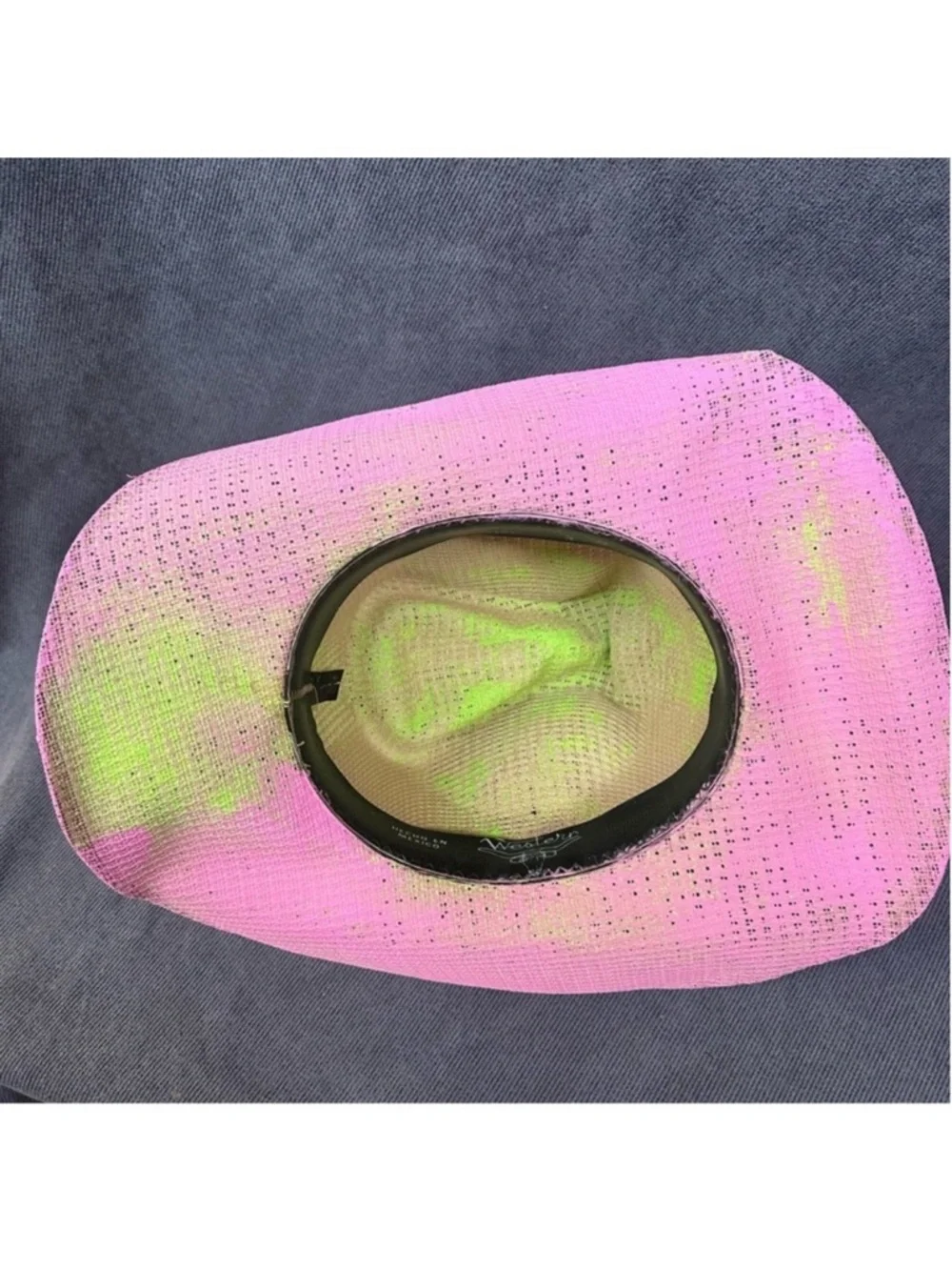 Vintage Cowboy hat w/ spider & cross bright green & pink - Picture 10 of 12